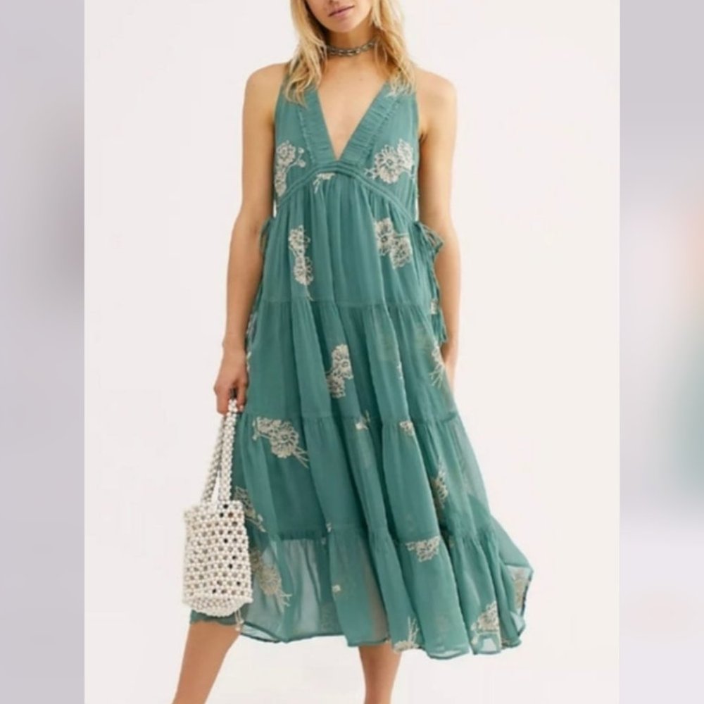 Free People Run Away With Me Embroidered Midi Dress